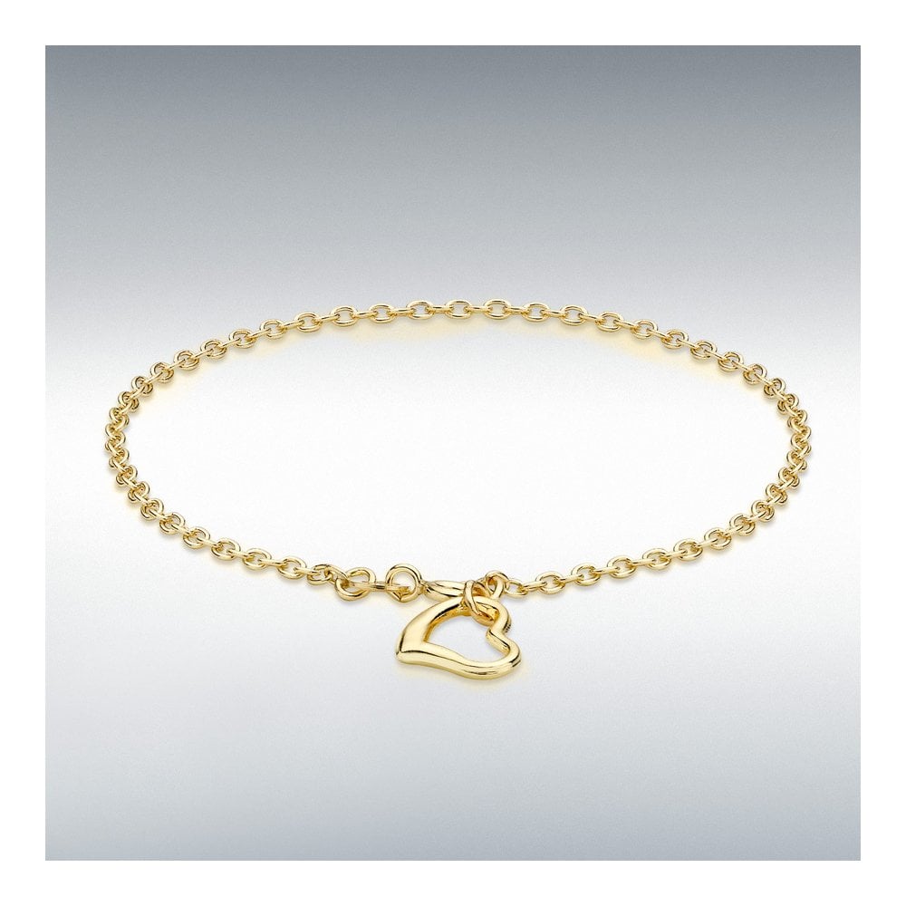 9ct Yellow Gold Open Drop Heart Bracelet 18cm