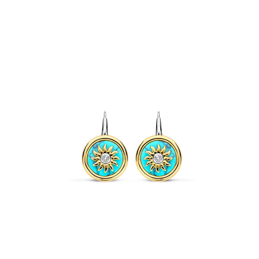 Sterling Silver With Gold Finish CZ & Turquoise Earrings 7971TQ