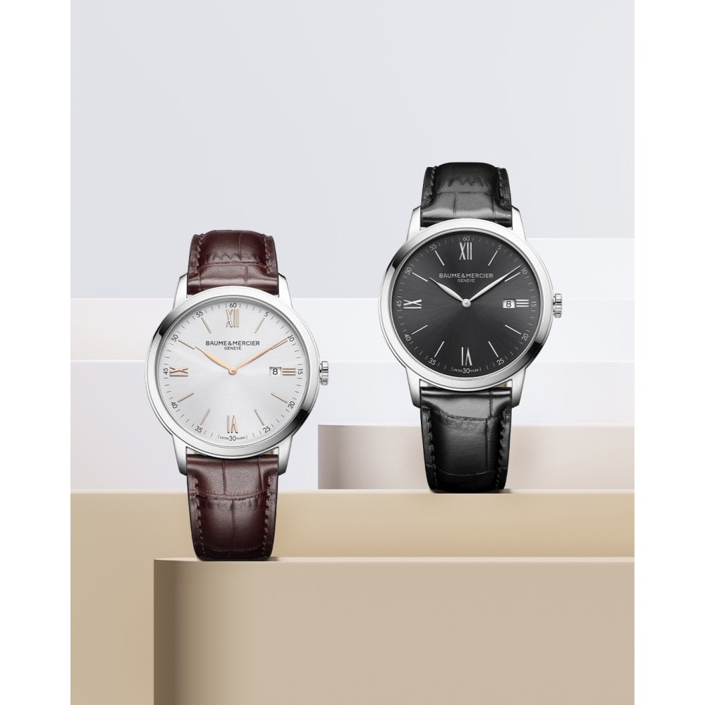 Gents Steel Quartz Watch on Leather Strap, Date Classima 10415