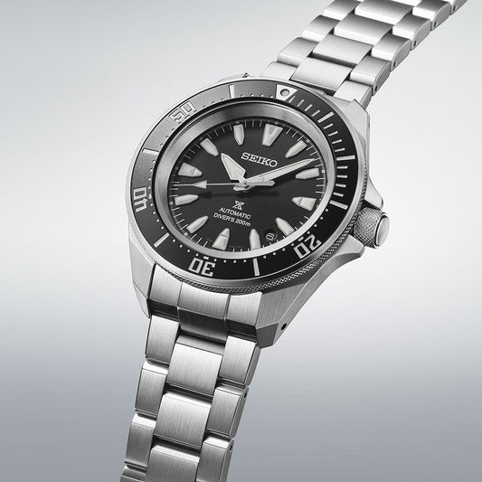 SRPL13K1 Seiko Prospex Gents Stainless Steel 200m Diver's Watch on Bracelet with Date Black 'Shog-urai' Angle