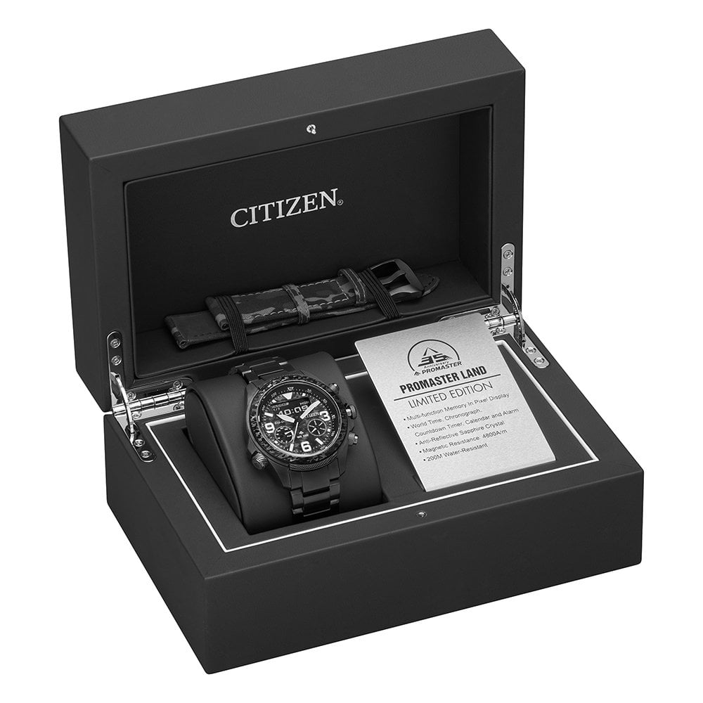 Eco-Drive Mens Black Promaster Land Chronograph Watch JV1008-63E