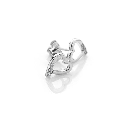Sterling Silver Ladies Diamond Heart Stud Earrings DE110
