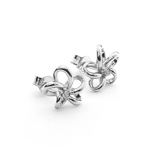 Sterling Silver Ladies Diamond Flower Stud Earrings DE248