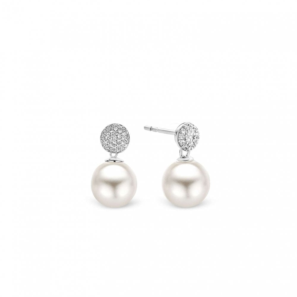 Sterling Silver Pearl White & CZ Stud Easrrings 7721PW
