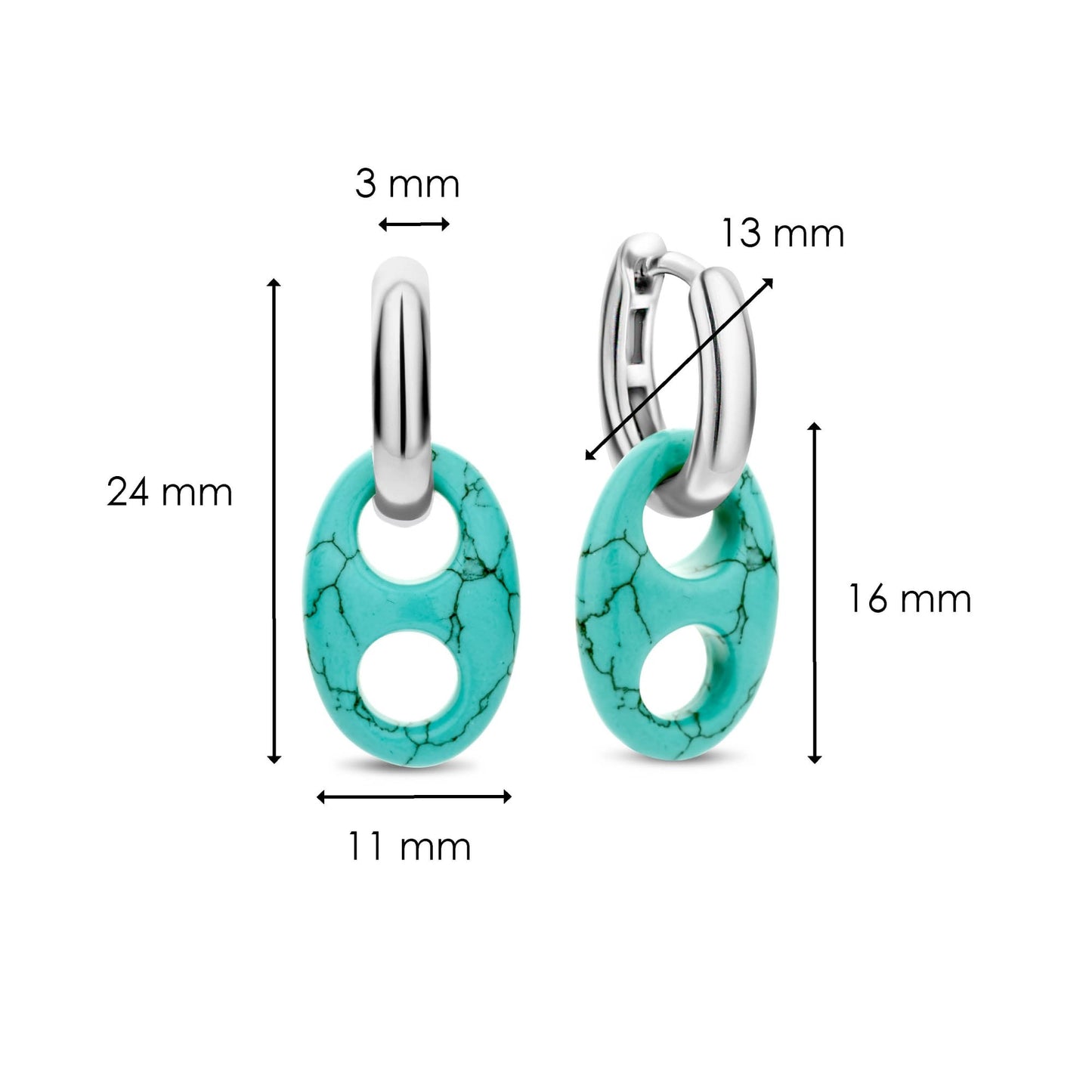 Sterling Silver Turquoise Ladies Hoops Earrings 7879TQ