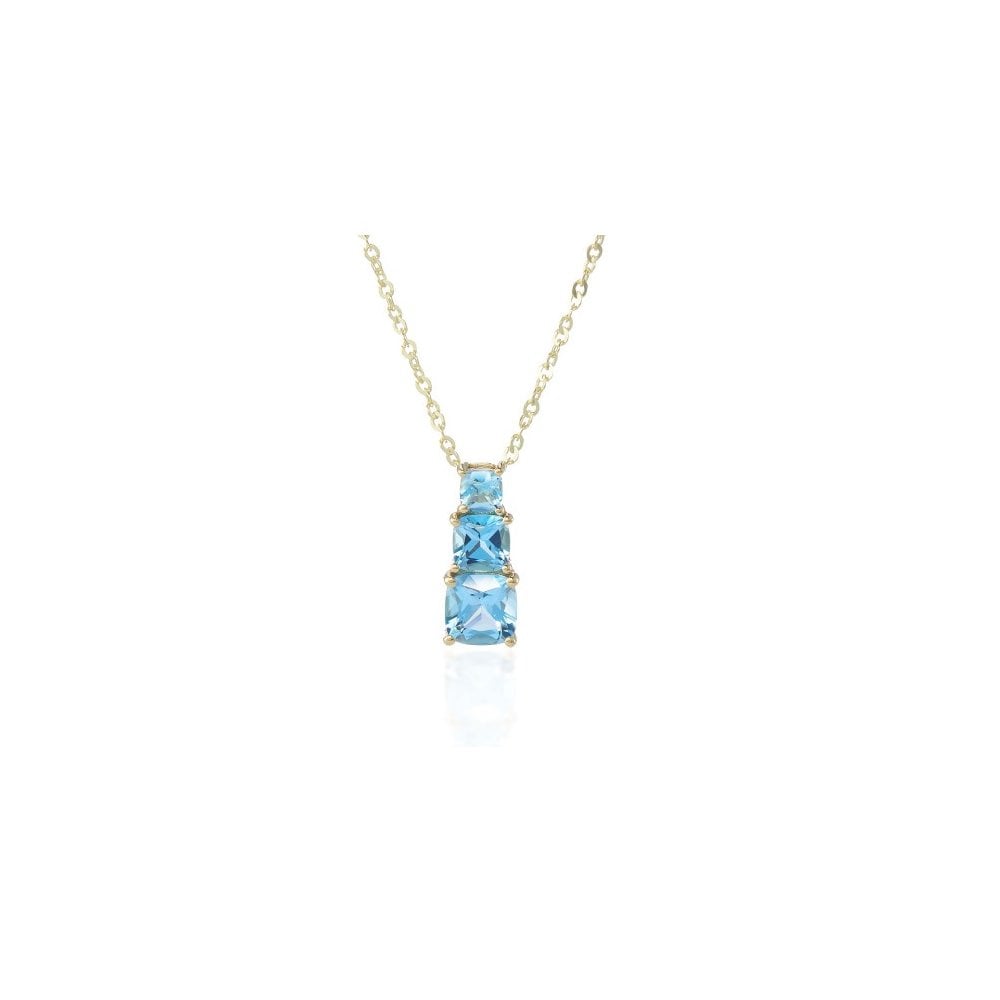 9ct Yellow Gold Graduating Cushion Cut Swiss Blue Topaz Pendant