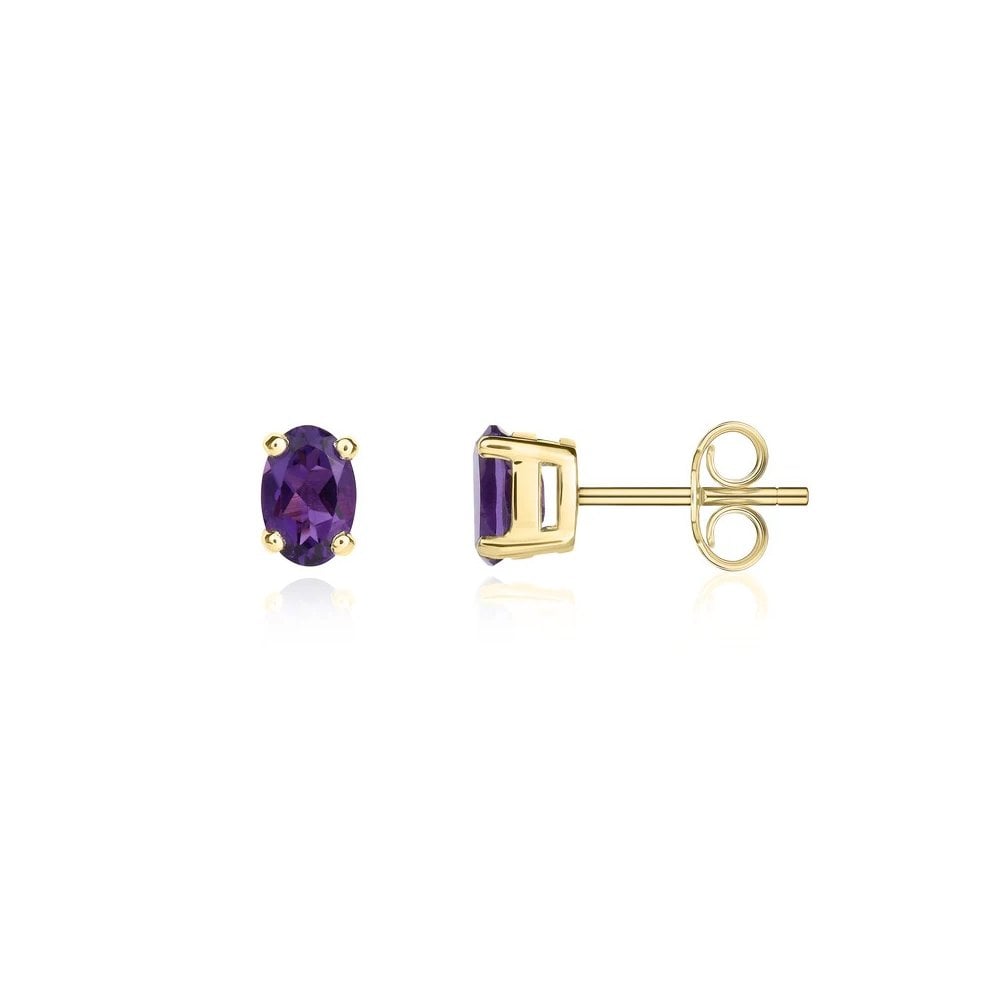 9ct Yellow Gold Claw Set Amethyst Stud Earrings 6x4mm