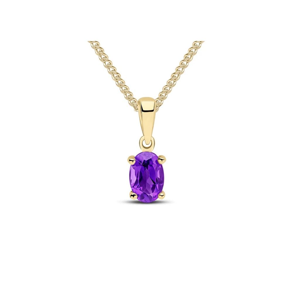 9ct Yellow Gold Oval Amethys 0.41ct Claw Pendant And Chain 6x4mm