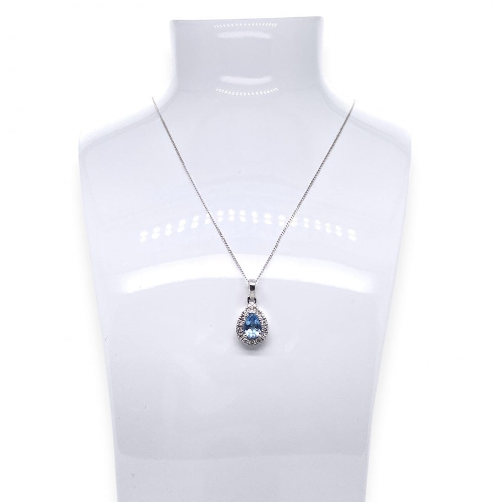 9ct White Gold Ladies Aquamarine and Diamond Cluster Pendant