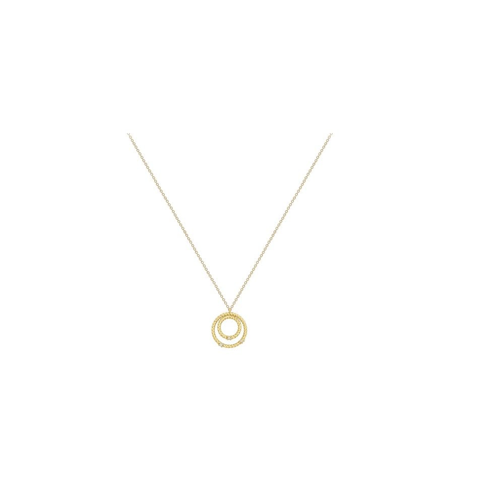 9ct Yellow Gold Ladies Double Circle Diamond Necklace 45cm