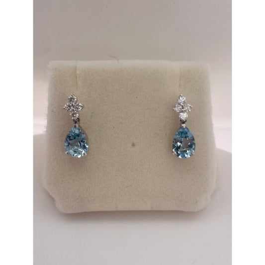 18ct White Gold Ladies Aquamarine and Diamond Drop Earrings