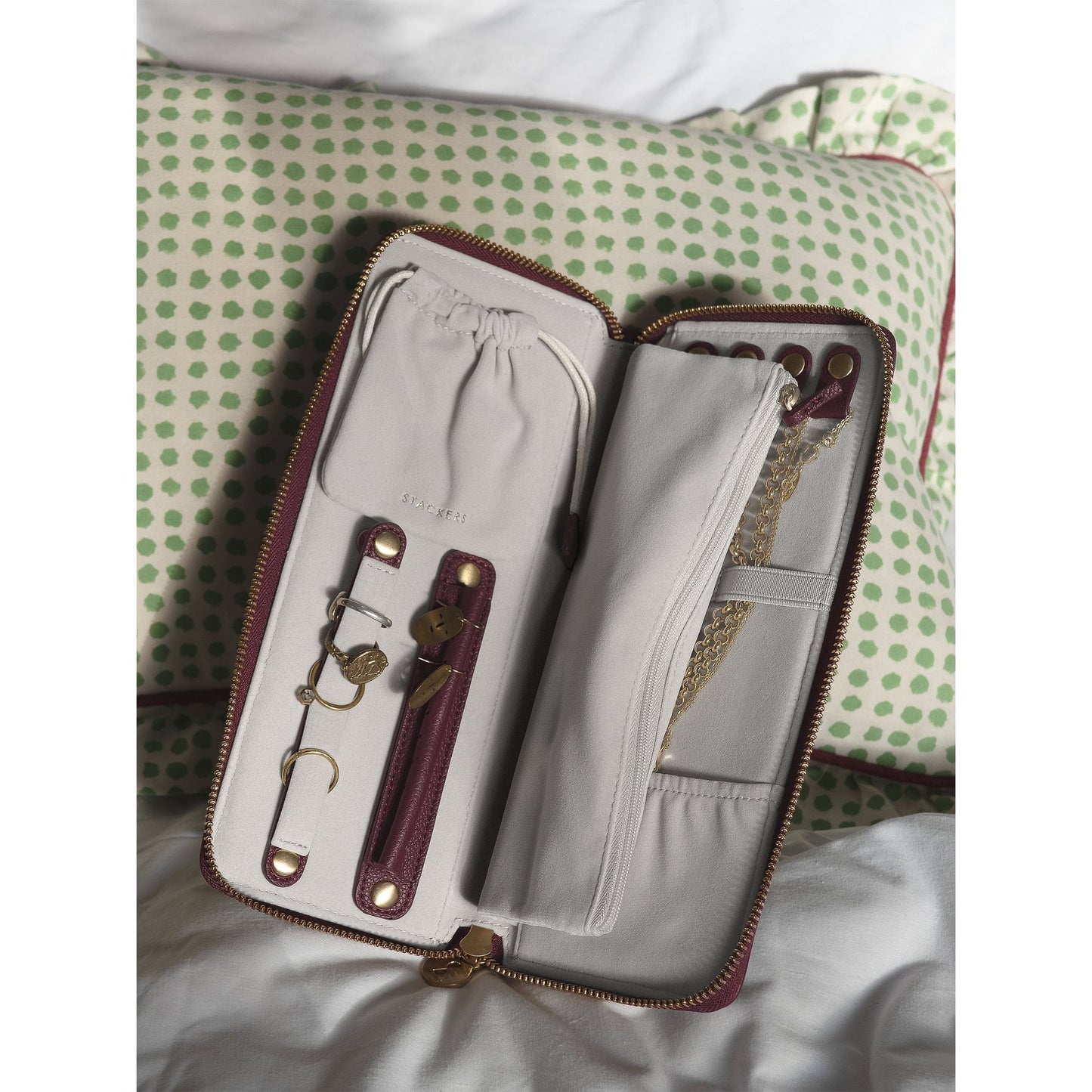 Ladies Burgundy Faux Leather Jewellery Roll 76418