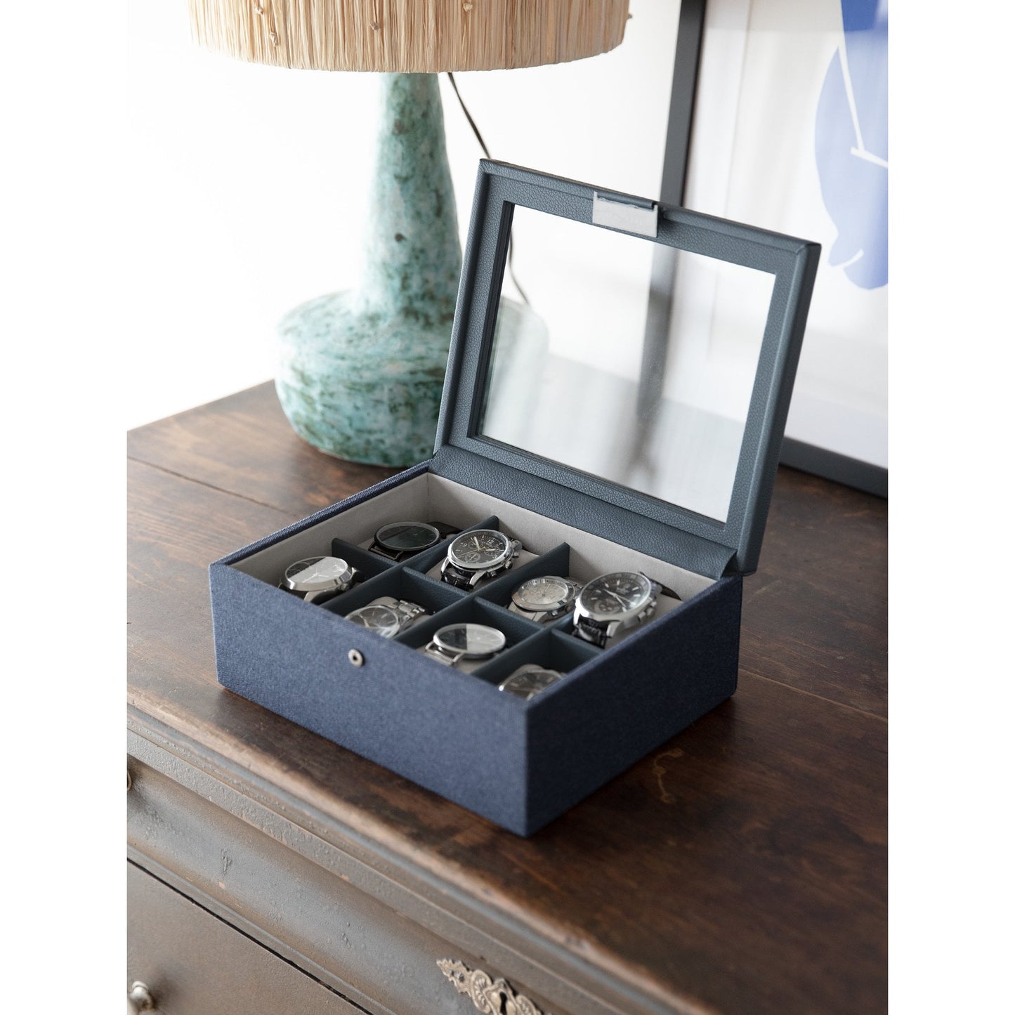 Ladies or Gents Blue faux Leather & Canvas Watch Box 76407