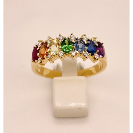 18ct Yellow Gold Rainbow and Diamond Half Eternity Ring