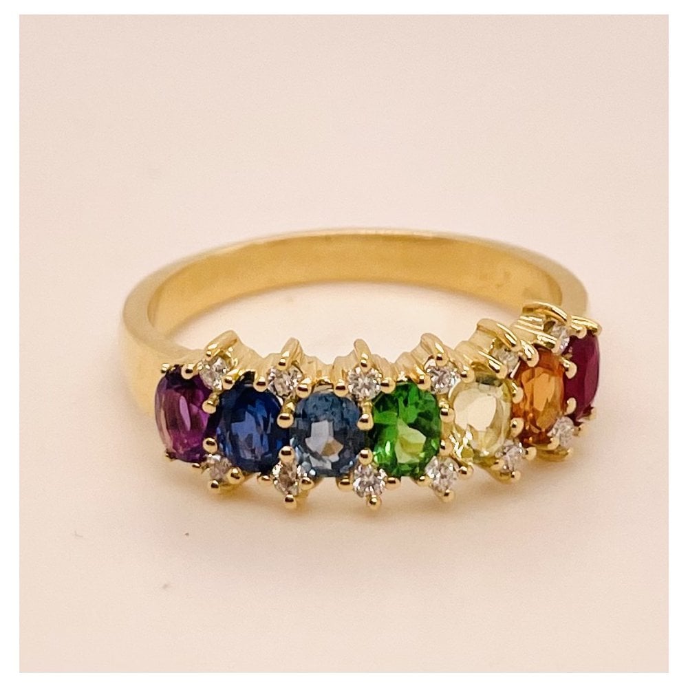 18ct Yellow Gold Rainbow and Diamond Half Eternity Ring