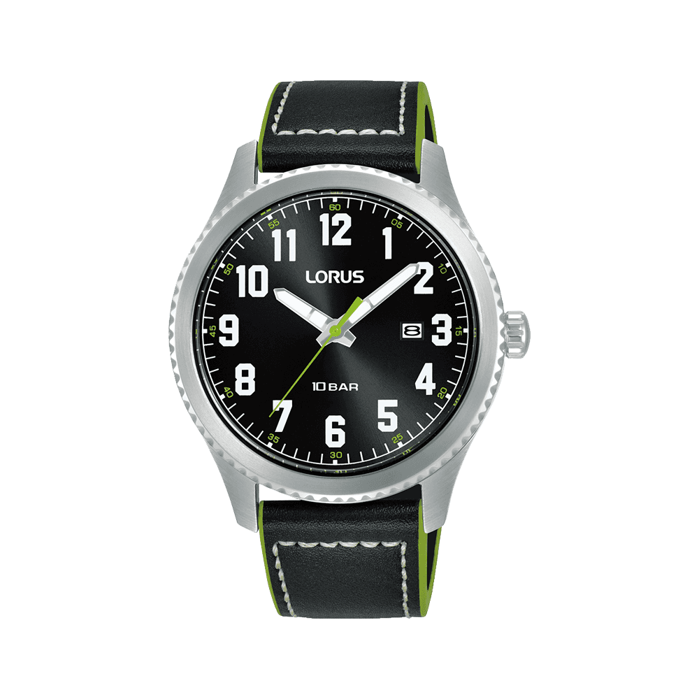 Gents Quartz Steel Watch With Black Dial and Date RH985RX9