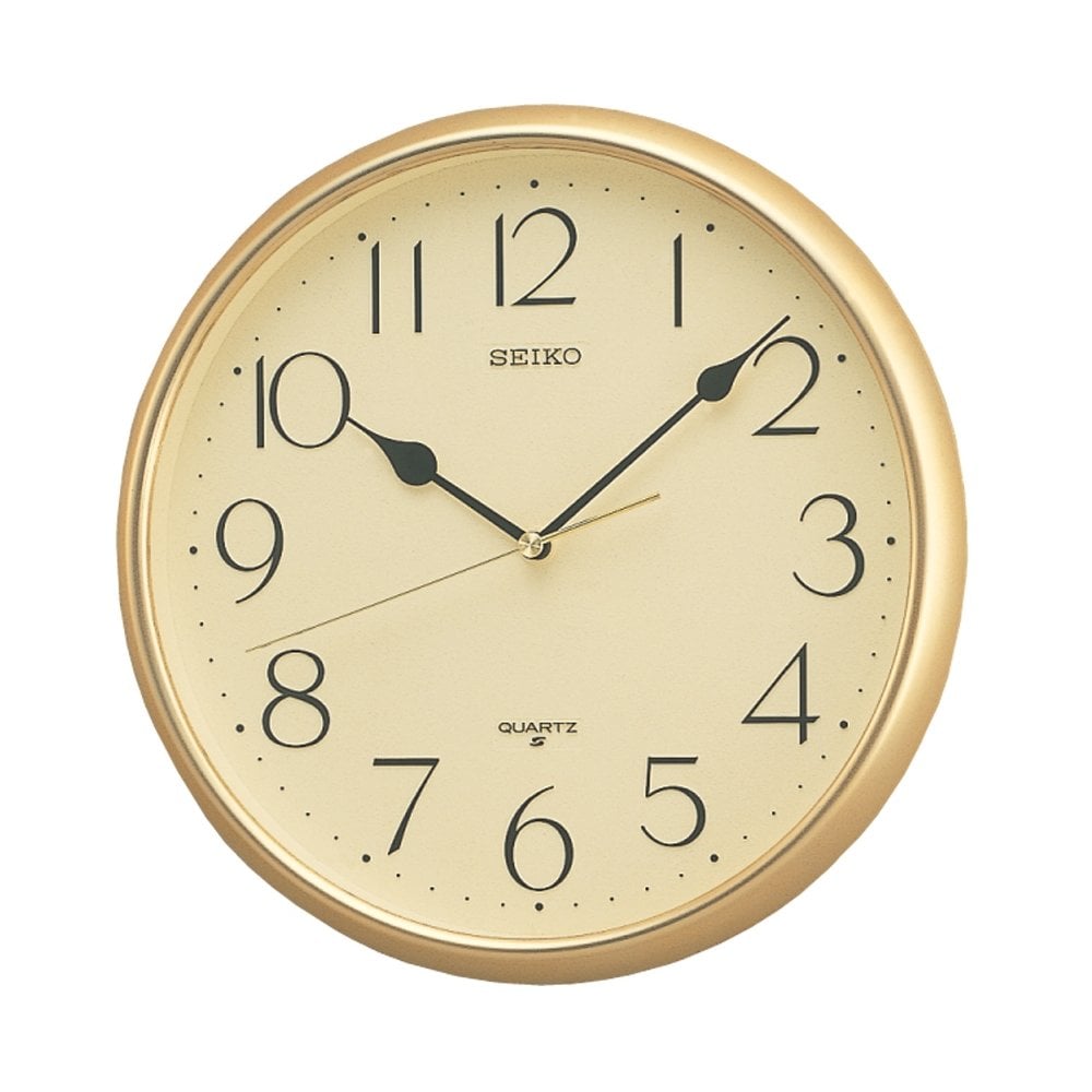 Gold Tone Round Battery Wall Clock, Clear Face QXA001G