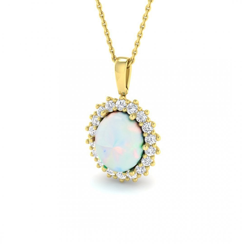 Ladies 9ct Yellow Gold Opal and Diamond Pendant