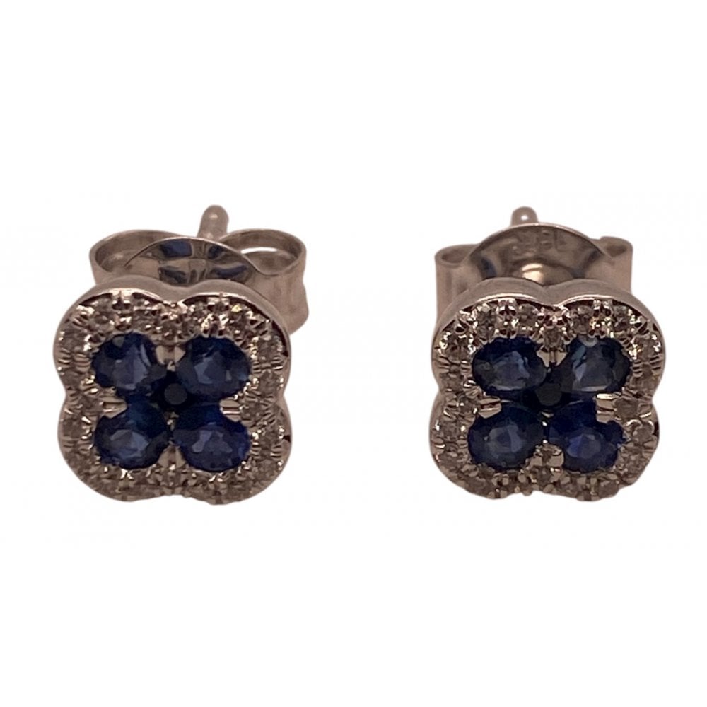 18ct White Gold Ladies Sapphire and Diamond Stud Earrings