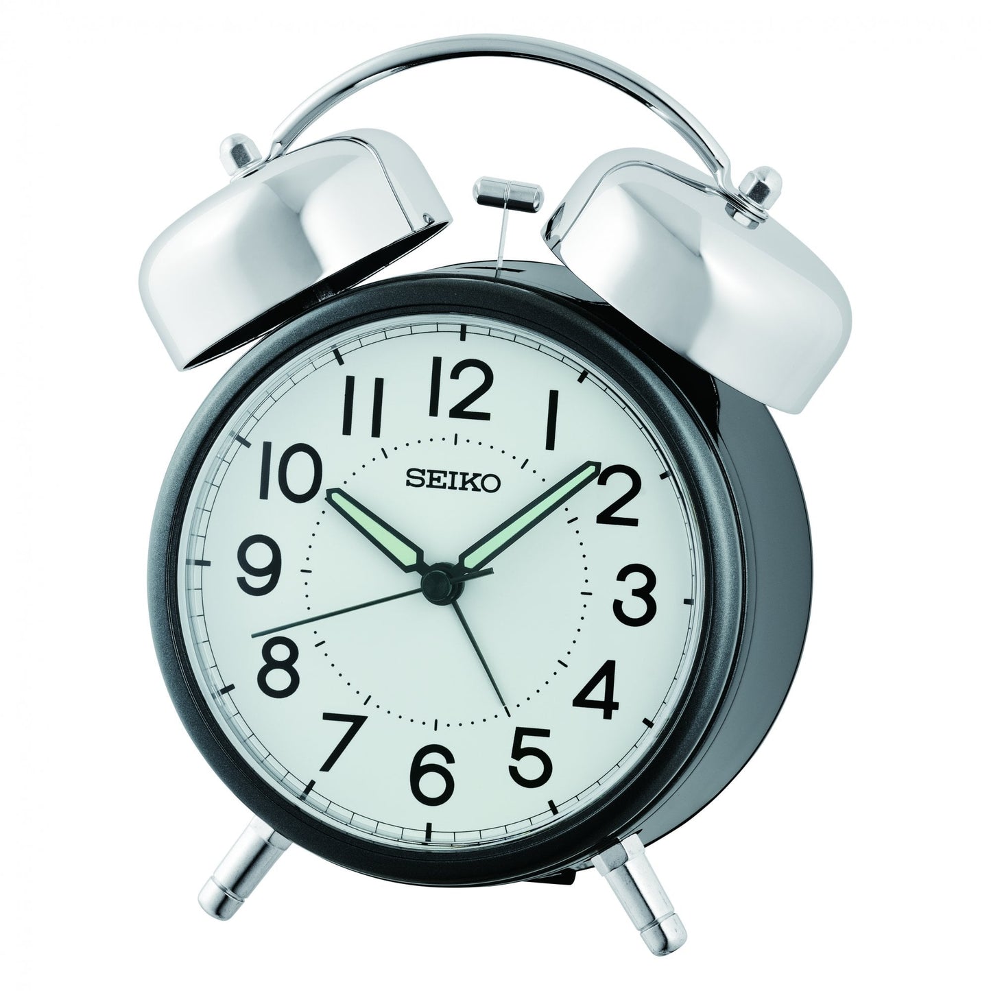 Black Bedside Bell Alarm Clock Clear Face, Light QHK063K