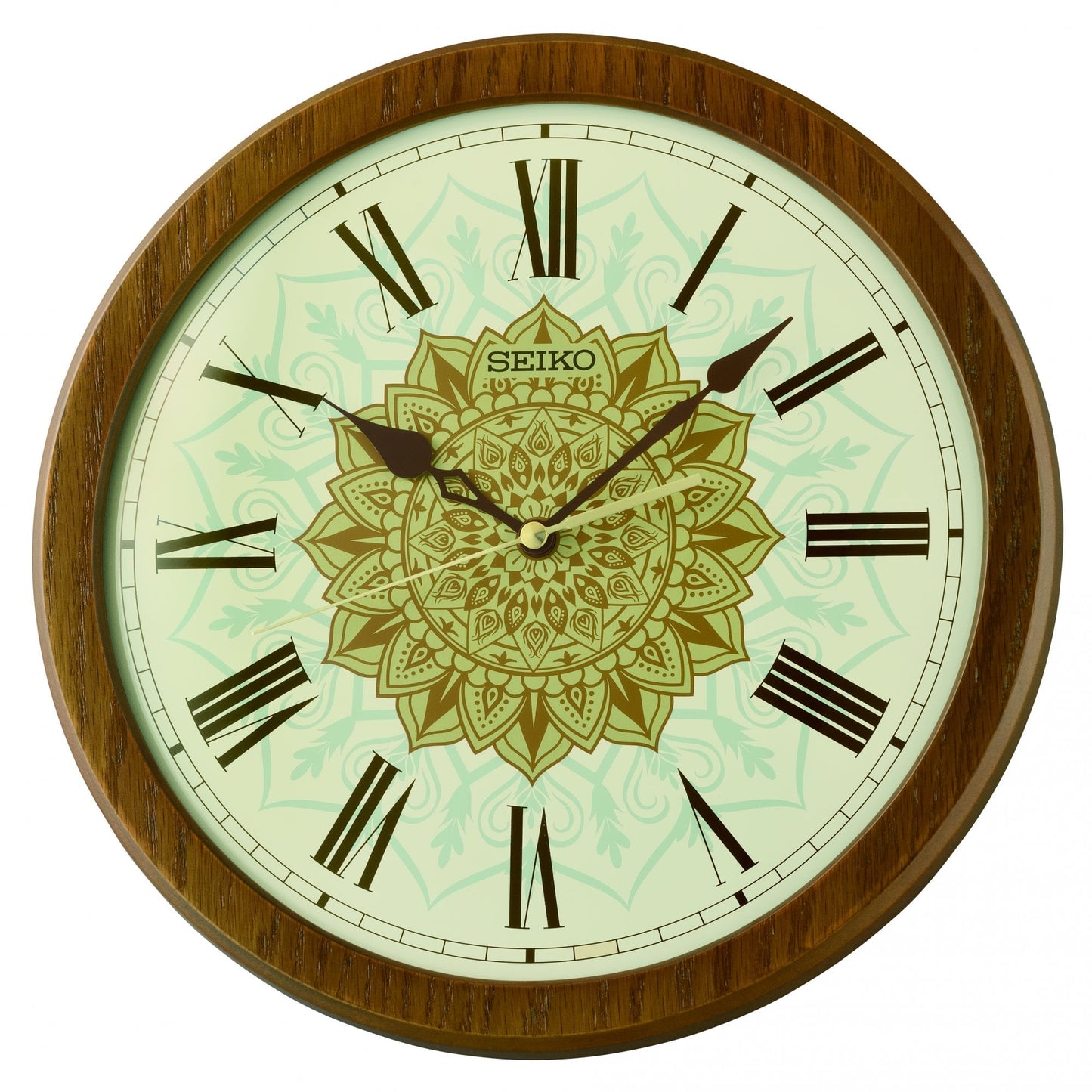 Brown Wooden Battery Wall Clock, Silent Seconds QXA857Z