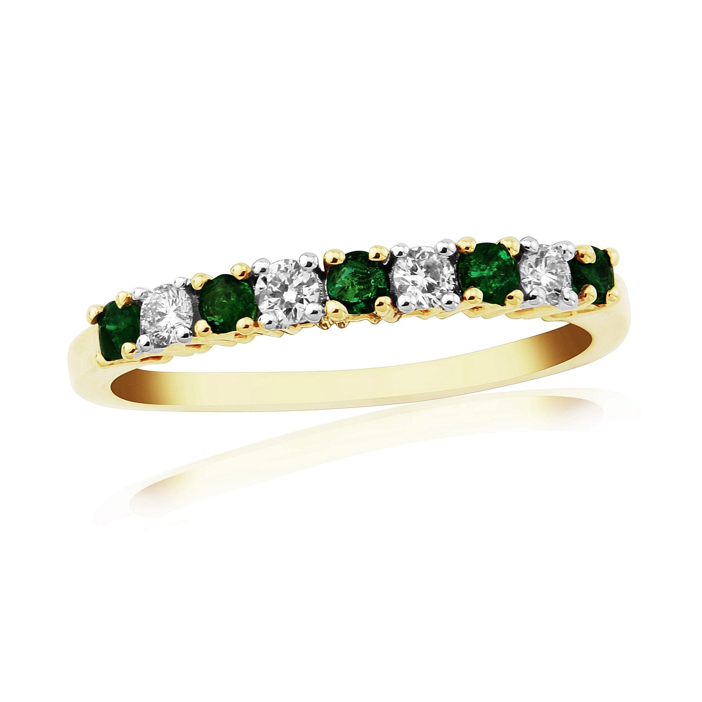 Ladies 9ct Gold Emerald and Diamond Half Eternity Dress Ring