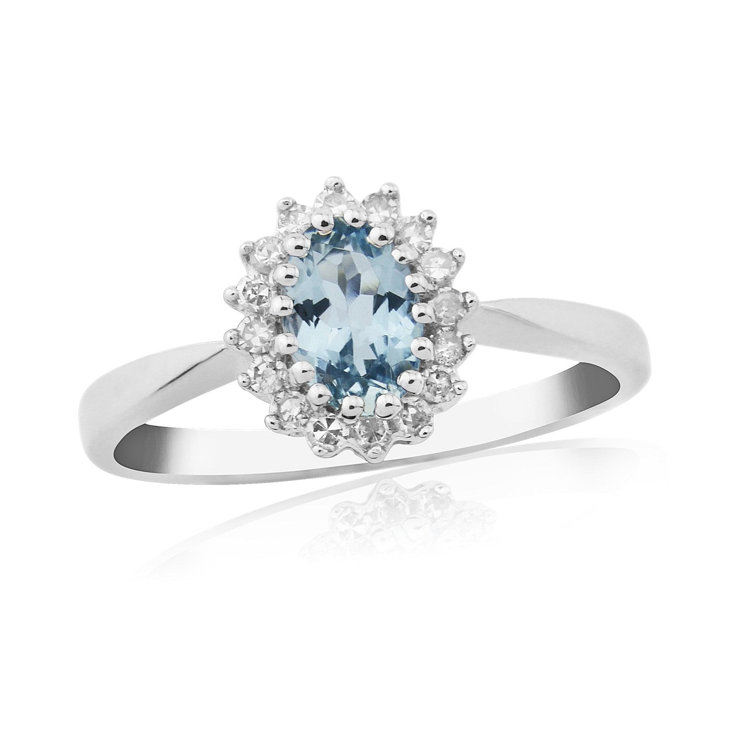 Ladies 9ct white Gold Aquamarine & Diamond Cluster Ring
