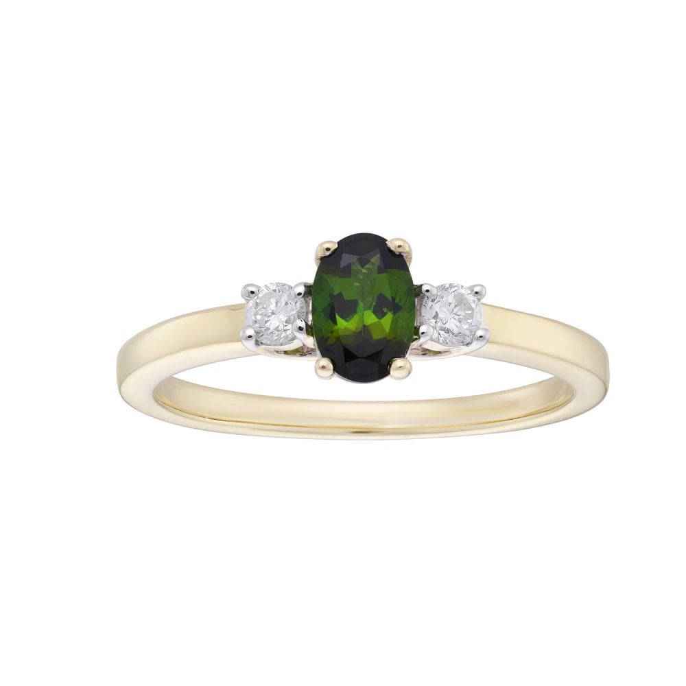 9ct Gold Ladies Green Tourmaline & Diamond Engagement Ring