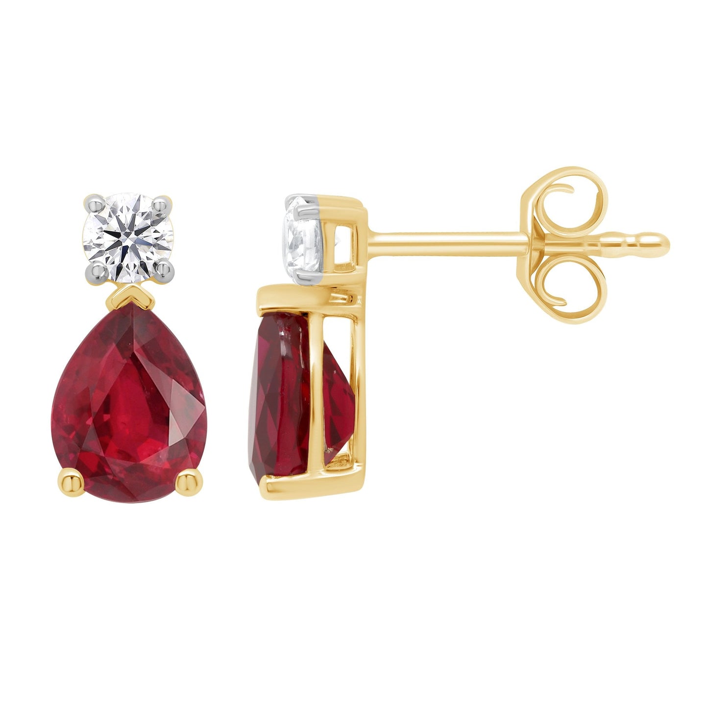 Ladies 9ct Yellow Gold Lab Grown Diamond & Ruby Earrings