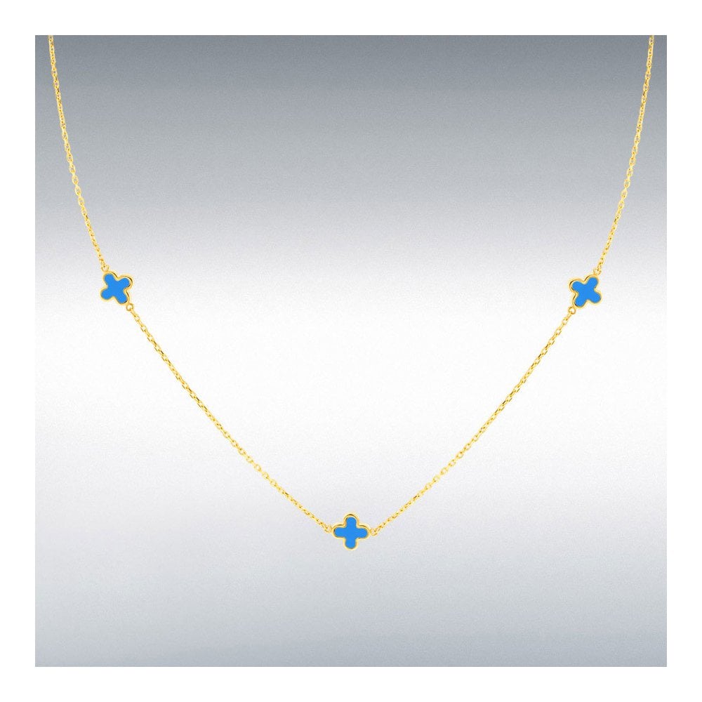 9ct Yellow Gold Turquoise Clover Petals Necklace 41-43cm
