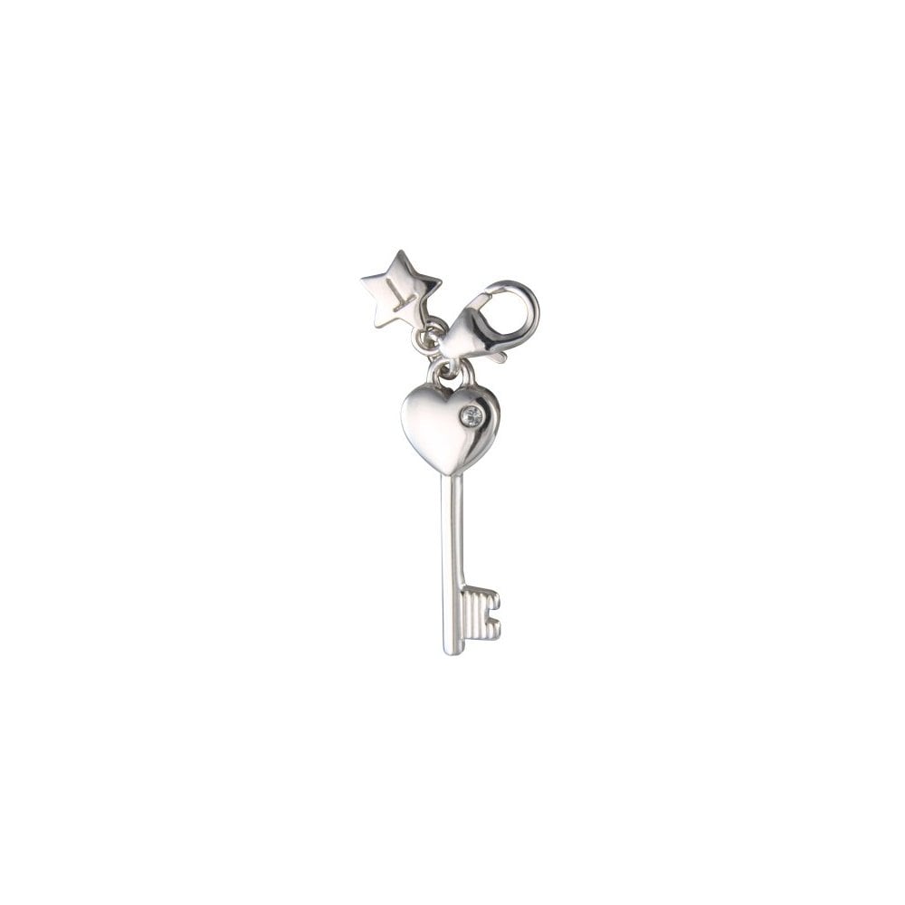 Ladies Sterling Silver Red Enamel Key Clip-on Charm SCH144
