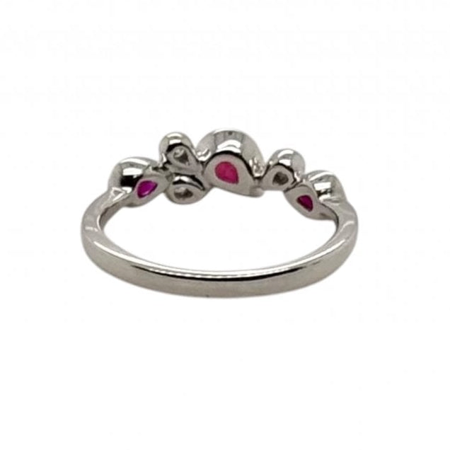 18ct White Gold Ladies Diamond and Ruby Half Eternity Ring