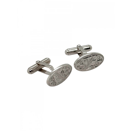Sterling Silver Gents Engraved Oval Cufflinks with Swivel