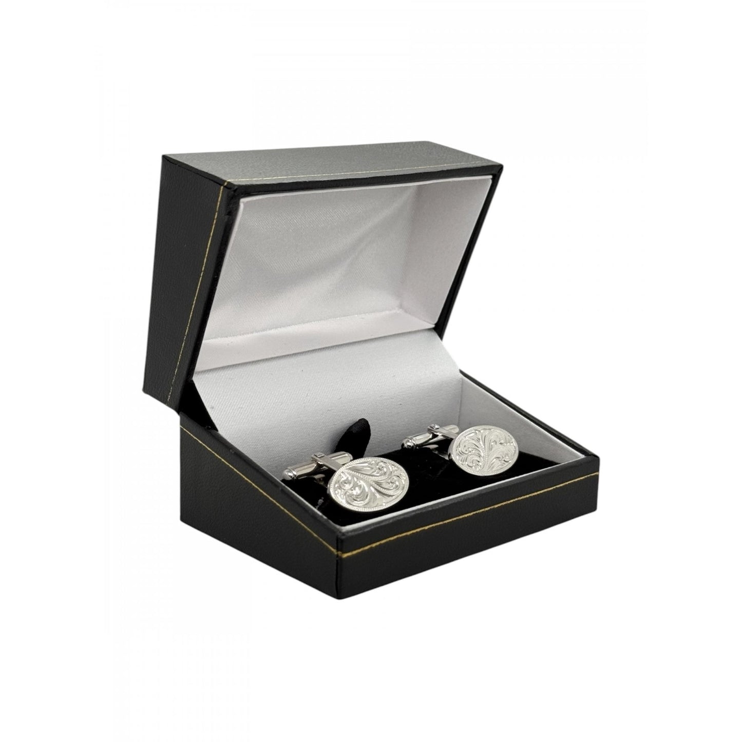 Sterling Silver Gents Engraved Oval Cufflinks with Swivel