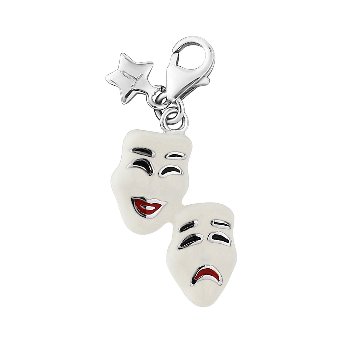 SCH296 Tingle London Ladies Sterling Silver Enamel Comedy & Tragedy Charm with Clip on Lobster Attachment
