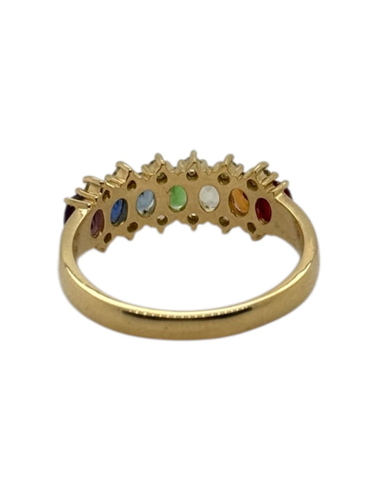 18ct Yellow Gold Rainbow and Diamond Half Eternity Ring