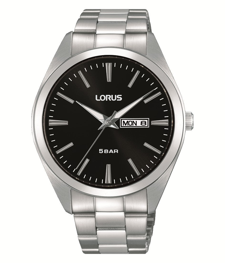 Lorus Stainless Steel Gents Battery Watch on Bracelet with Date RJ661AX9F Black Dial