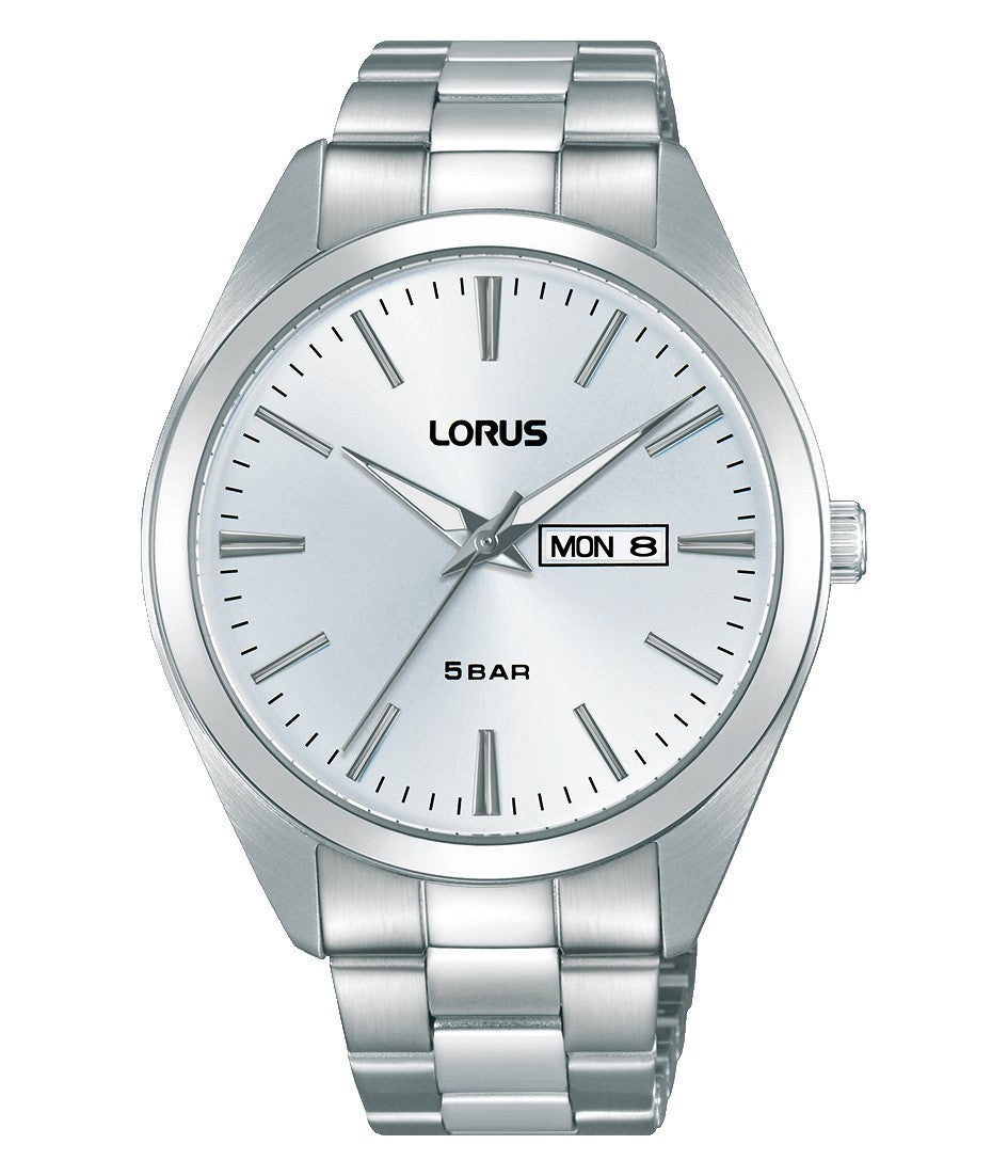 Lorus Stainless Steel Gents Battery Watch on Bracelet with Day and Date RJ663AX9 Silver Dial