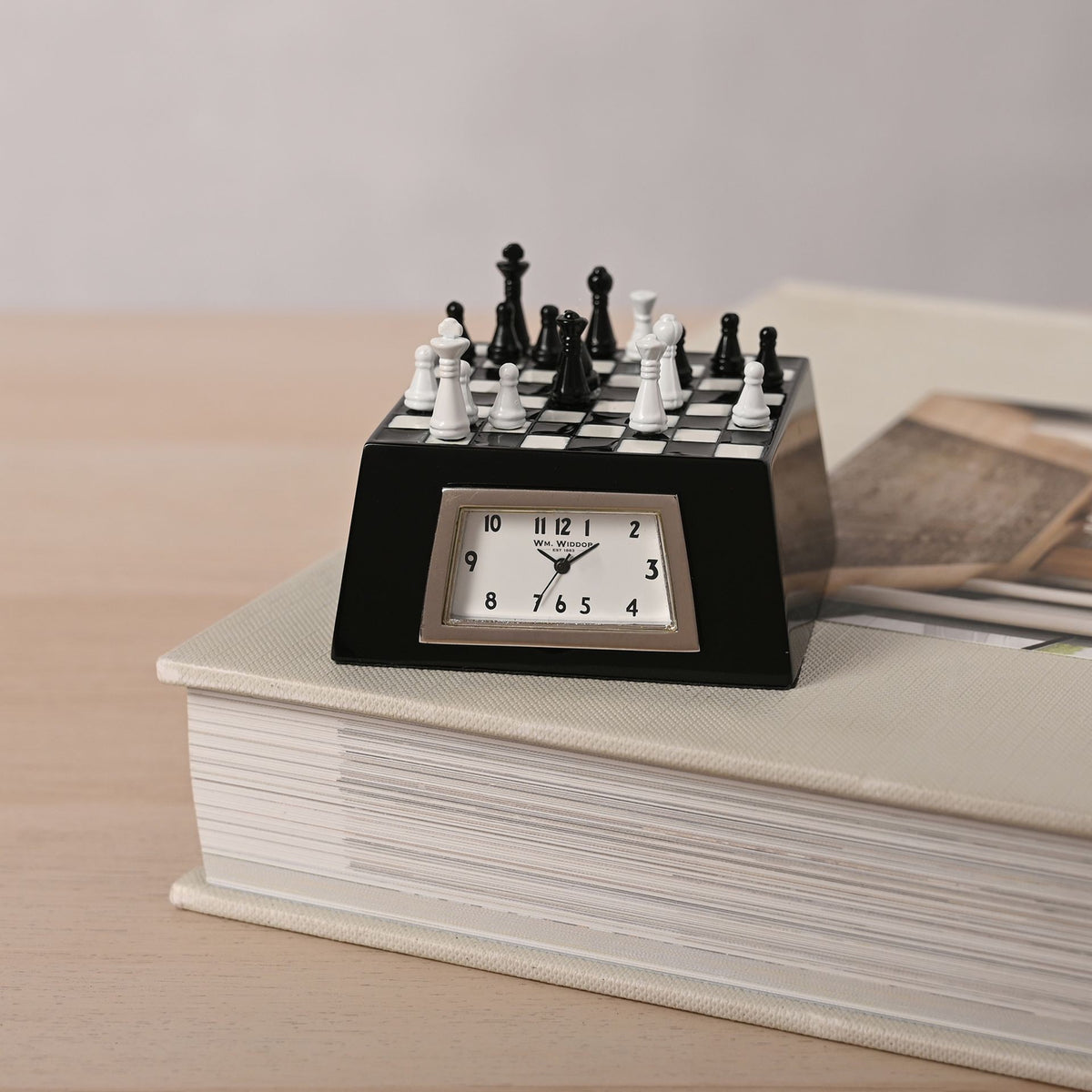 9529 Battery Operated Miniature Desk Clock - Chess Board by Widdop Book