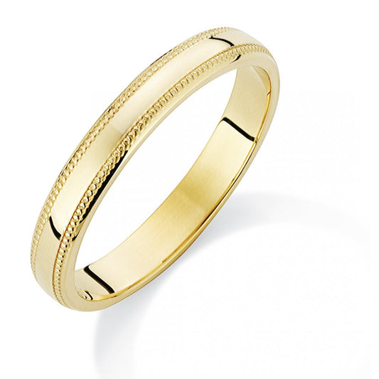 9ct Yellow Gold Ladies Wedding Ring with Millgrain Edge 3mm