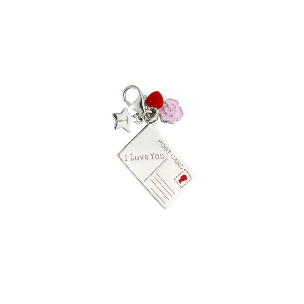 Sterling Silver Enamel Postcard Charm with flower SCH222