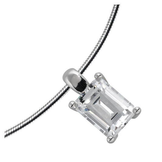 Sterling Silver Pendant with Emerald Cut Cubic Zirconia