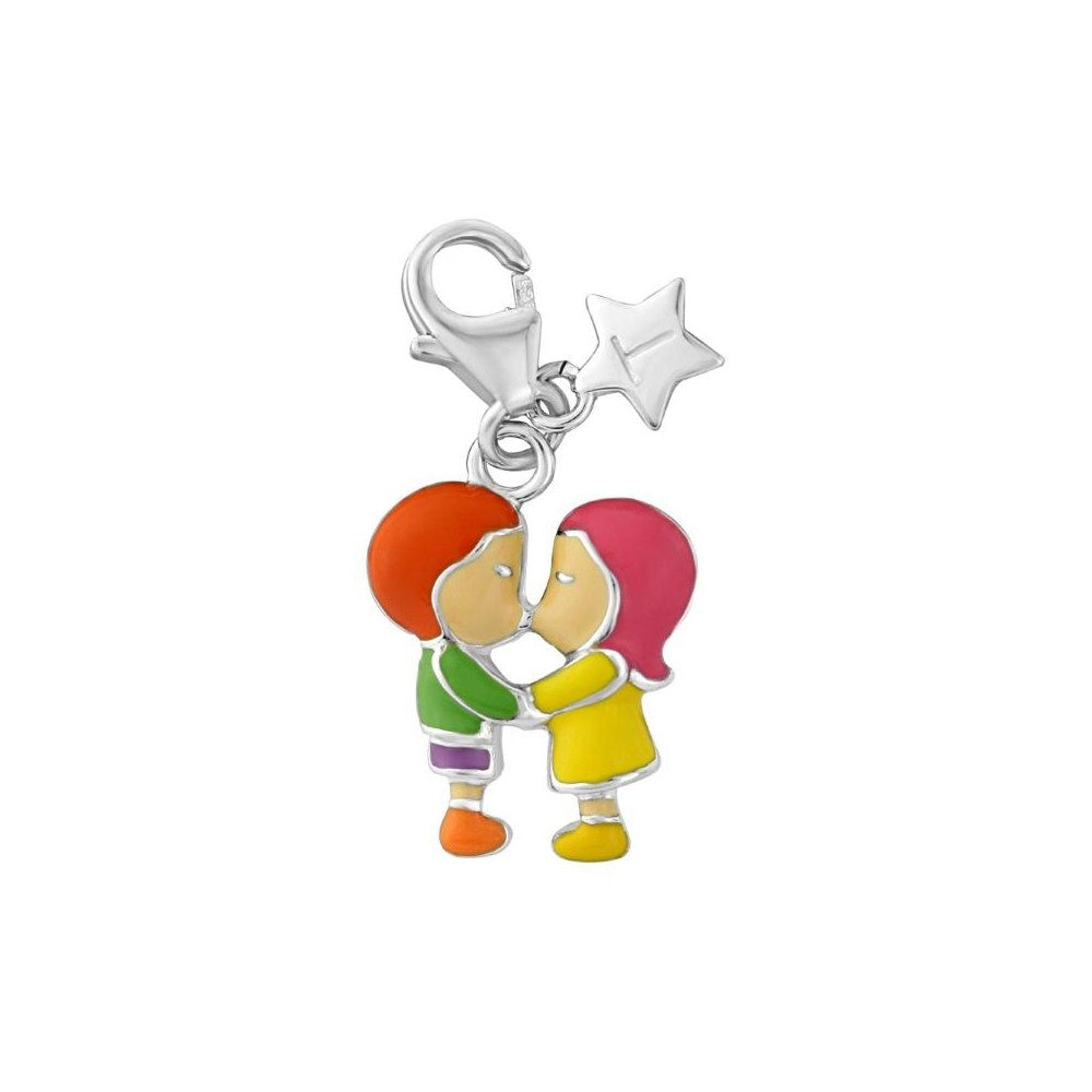 Sterling Silver Boy & Girl Clip on Enamel Charm SCH274