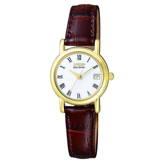 Ladies Eco-Drive Watch on Brown Strap, Date EW1272-01B