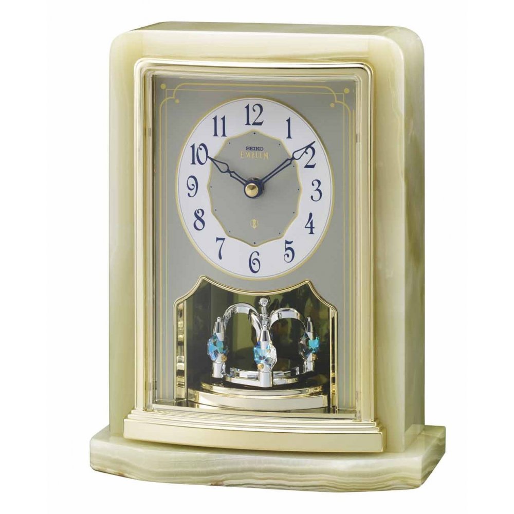 Seiko Emblem Battery Marble Gold Finish Mantle Clock AHW465G