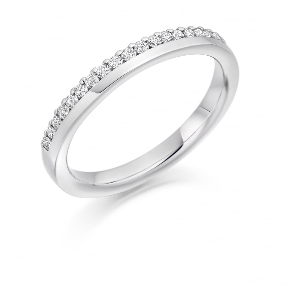9ct White Gold Off Set Diamond Set Band Ring