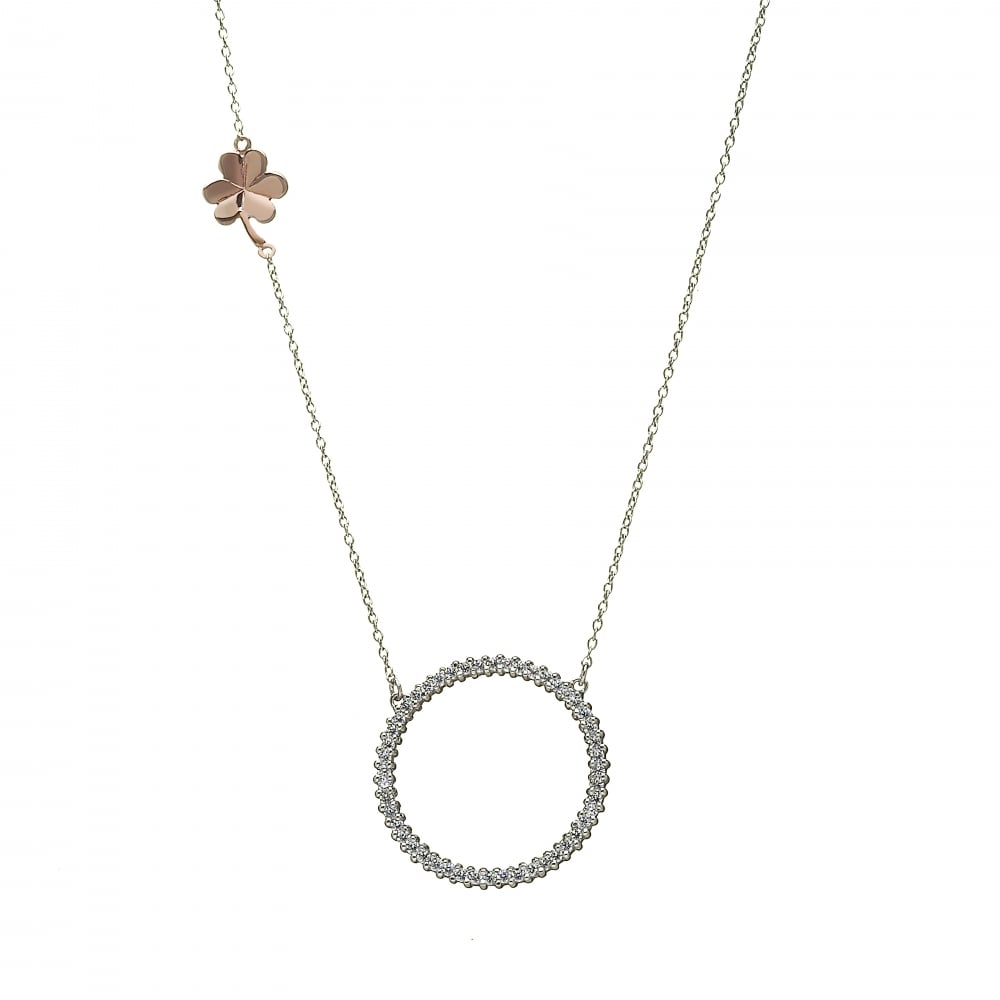 Silver & Irish Gold Cubic Zirconia Circle Pendant H-40008