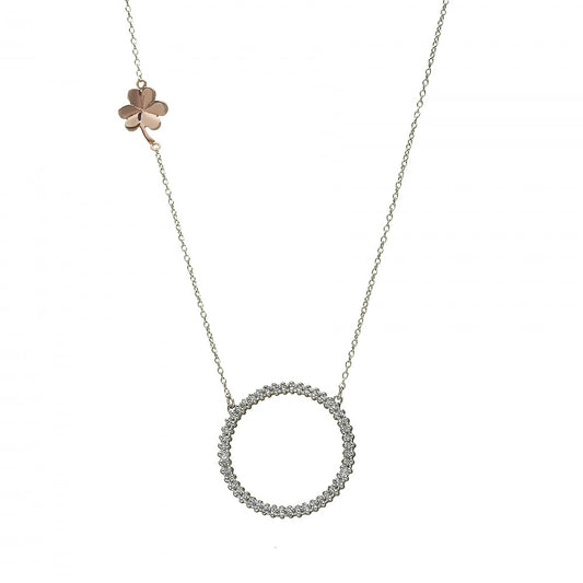 Silver & Irish Gold Cubic Zirconia Circle Pendant H-40008