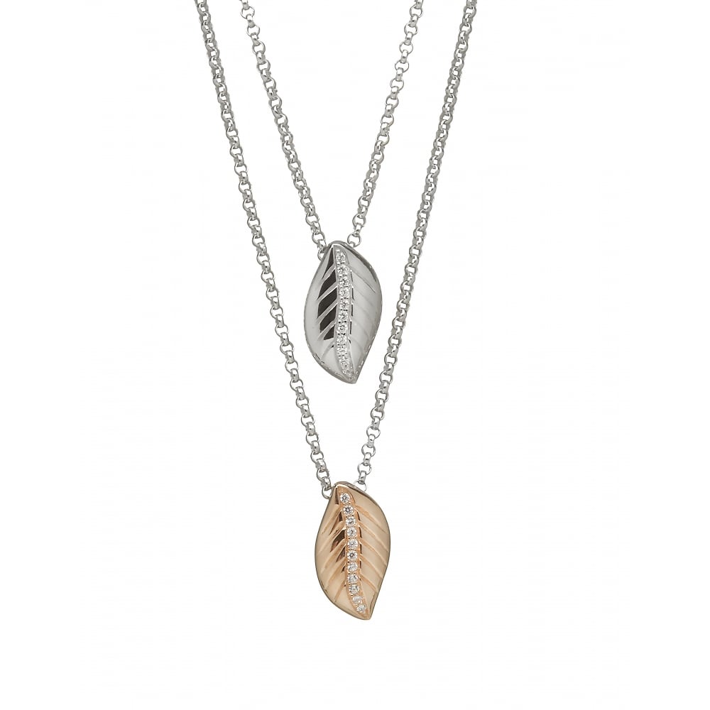 Silver & Irish Gold Double Leaf Pendant H-40028