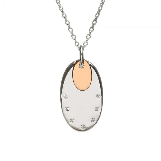Silver & Irish Gold Cubic Zirconia Disc Pendant H-40020
